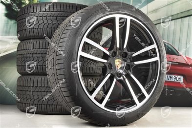 21" koła zimowe Cayenne Turbo, komplet, felgi 9,5J x 21 ET46 + 11,0J x 21 ET58 + opony zimowe Continental 275/40 R21 + 305/35 R21, z czujnikami ciśnienia, czarny połysk