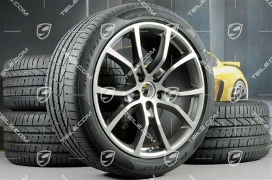 21" koła letnie Cayenne COUPE Exclusive Design, komplet, felgi 9,5J x 21 ET46 + 11,0J x 21 ET49 + opony letnie Pirelli 285/40 R21 + 315/35 R21, Platinum satynowy półmat, z czujnikami ciśnienia