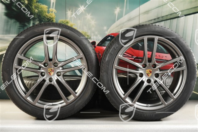21-inch Cayenne Turbo Design summer wheel set, rims 9,5J x 21 ET46 + 11,0J x 21 ET58 + Pirelli P Zero summer tyres 285/40 R21 + 315/35 R21, with TPMS, Platinum satin mat
