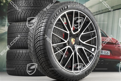 21" koła zimowe Cayenne RS Spyder, komplet, felgi 9,5J x 21 ET46 + 11,0J x 21 ET58 + NOWE opony zimowe Michelin 275/40 R21 + 305/35 R21, z czujnikami ciśnienia, czarny wysoki połysk