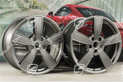 20" Komplet felg Cayenne Sport Classic Komfort, 9J x 20 ET50 + 10,5J x 20 ET64, Platinum półmat satyna