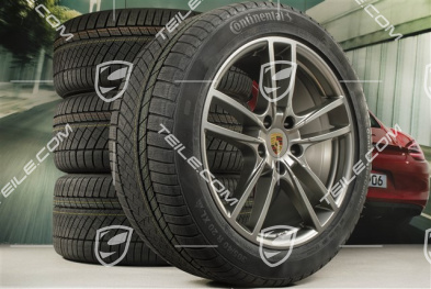 20" Cayenne COUPE Sport Winterräder Satz, Felgen 9J x 20 ET50 + 10,5J x 20 ET55 + Continental Winterreifen 275/45 R20 + 305/40 R20, mit RDK-Sensoren, Platinum Seidenmatt