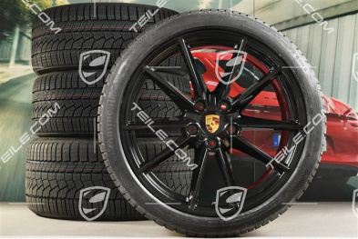 20"+21" Carrera S Winterräder Satz, Felgen 8,5J x 20 ET53 + 11J x 21 ET66 + NEUE Continental Winterreifen 245/35 R20 + 295/30 R21, in Schwarz Hochglanz