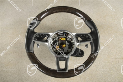 Multifunction steering wheel, 3-spoke, Sport Chrono Plus Package, Leather/Wood, Black