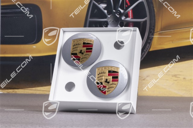 Radzierdeckel Satz, Platinsilber, Wappen farbig