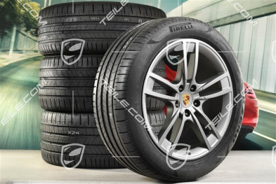 21-inch Cayenne Turbo Design summer wheel set, rims 9,5J x 21 ET46 + 11,0J x 21 ET58 + NEW Pirelli P Zero summer tyres 285/44 R21 + 315/40 R21, with TPMS, Vesuvgrau