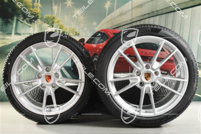 19"+20" Carrera winter wheel set, wheel rims 8,5J x 19 ET52 + 11J x 20 ET80 + NEW Pirelli winter tyres 235/40 R19 + 295/35 R20, with TPMS, Brilliant Silver
