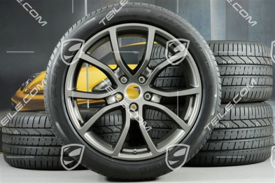 21" koła letnie Cayenne Exclusive Design, komplet, felgi 9,5J x 21 ET46 + 11,0J x 21 ET58 + opony letnie Pirelli P Zero 285/40 R21 + 315/35 R21, z czujnikami ciśnienia, Platinum półmat satyna