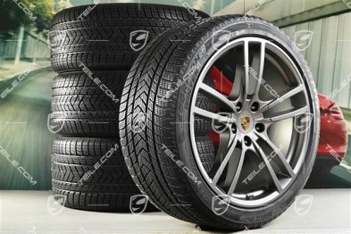 21-inch Cayenne COUPÉ Turbo Design winter wheel set, rims 9,5J x 21 ET46 + 11,0J x 21 ET49 + NEW Pirelli winter tyres 275/40 R21 + 305/35 R21, with TPMS, platinum satin matt