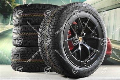 21" koła zimowe Cayenne RS Spyder Design, komplet, felgi 9,5J x 21 ET16 + 11J x 21 ET37 + opony zimowe Goodyear UltraGrip Performance 3 SUV 275/45 R21 + 315/40 R21, czarny satynowy półmat