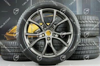 21" koła letnie Cayenne COUPE Exclusive Design, komplet, felgi 9,5J x 21 ET46 + 11,0J x 21 ET49 + NOWE opony letnie Pirelli 285/40 R21 + 315/35 R21, Platinum satynowy półmat, z czujnikami ciśnienia