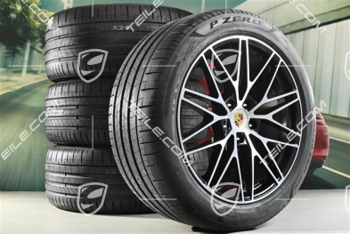 21-inch Cayenne Coupe RS Spyder Design summer wheel set, rims 9,5J x 21 ET46 + 11,0J x 21 ET49 + NEW Pirelli P Zero summer tyres 285/45 R21 + 315/40 R21, with TPMS, black high gloss