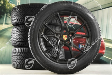 20" koła zimowe Cayenne S, komplet, felgi 9J x 20 ET50 + 10,5J x 20 ET64 + NOWE opony zimowe Pirelli 255/55 R20 + 295/45 R20, z czujnikami ciśnienia, czarny satynowy półmat
