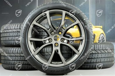 21" koła letnie Cayenne COUPE Exclusive Design, komplet, felgi 9,5J x 21 ET46 + 11,0J x 21 ET49 + opony letnie Pirelli 285/40 R21 + 315/35 R21, Platinum satynowy półmat, z czujnikami ciśnienia