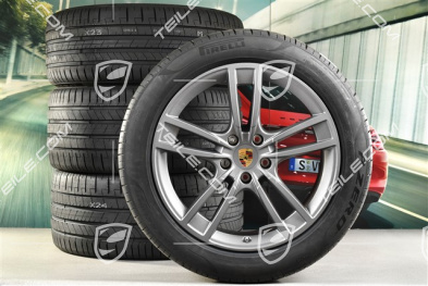 21-inch Cayenne Turbo Design summer wheel set, rims 9,5J x 21 ET46 + 11,0J x 21 ET49 + Pirelli P Zero summer tyres 285/45 R21 + 315/40 R21, with TPMS, Vesuvgrau