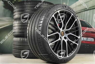21" Panamera Exclusive Design Sport Sommerräder Satz, Felgen 9,5J x 21 ET71 + 11,5J x 21 ET69 + NEUE Michelin Sommerreifen 275/35 R21 + 315/30 R21, mit RDK-Sensoren, in Schwarz Hochglanz