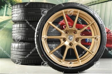 20-inch 718 Sport / Spyder summer wheels set, rims 8,5J x 20 ET57 + 10,5J x 20 ET47 + Pirelli summer tires 235/35 ZR20 + 265/35 ZR20, with TPMS, aurum satin matt