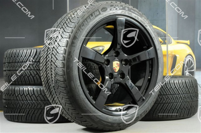 19" Cayman S Winterräder Satz, Felgen 8J x 19 ET57 + 10J x 19 ET45 + NEUE Michelin Pilot Alpin 4 Winterreifen 235/40 R19 + 265/40 R19, schwarz hochglanz