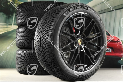 21" koła zimowe Cayenne "RS Spyder Design", komplet, felgi 9,5J x 21 ET46 + 11,0J x 21 ET49 + NOWE opony zimowe Michelin Pilot Alpin 5 SUV 285/45 R21 + 305/40 R21, z czujnikami ciśnienia, czarny wysoki połysk