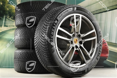 21" Cayenne Turbo Design Winterräder Satz, Felgen 9,5J x 21 ET46 + 11,0J x 21 ET49 + Michelin Winterreifen 285/45 R21 + 305/40 R21, mit RDK-Sensoren, Platinum seidenmatt