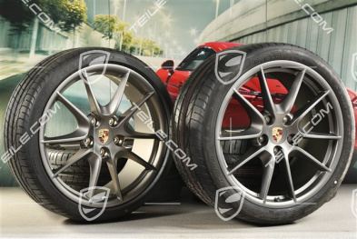 20-inch Carrera S (III) summer wheel set, rims 8,5J x 20 ET51 + 11J x 20 ET70, Pirelli summer tyres 245/35 ZR20 + 295/30 ZR20, Platinium satin matt, with TPMS