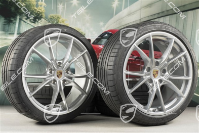 20" Carrera S summer wheels set, rims 8J x 20 ET57 + 10J x 20 ET45, GoodYear summer tires 235/35 ZR20 + 265/35 ZR20, silver, with TPMS