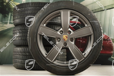 20-inch Cayenne Sport Classic summer wheel set, rims 9J x 20 ET50 + 10,5J x 20 ET64 + NEW Pirelli summer tyres 275/45 R20 (110)Y XL + 305/40 R20 (112)Y XL, with TPMS, Platinum Satin-Matt
