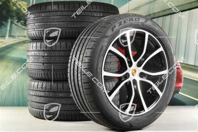 21" koła letnie Cayenne Coupe Exclusive Design, komplet, felgi 9,5J x 21 ET46 + 11,0J x 21 ET49 + NOWE opony letnie Pirelli P Zero 285/45 R21 + 315/40 R21, z czujnikami ciśnienia, czarny perłowy Jet Black metalik