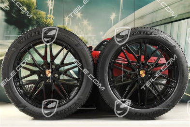 21" koła zimowe Cayenne "RS Spyder Design", komplet, felgi 9,5J x 21 ET46 + 11,0J x 21 ET49 + NOWE opony zimowe Michelin Pilot Alpin 5 SUV 285/45 R21 + 305/40 R21, z czujnikami ciśnienia, czarny wysoki połysk