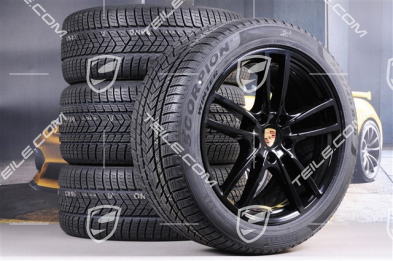 20" koła zimowe Cayenne Sport, komplet, felgi 9J x 20 ET50 + 10,5J x 20 ET64 + NOWE opony zimowe Pirelli 275/45 R20 + 305/40 R20, z czujnikami ciśnienia, czarny połysk