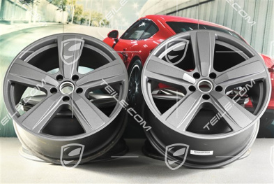 22" Komplet felg Cayenne Exclusive Design Sport, 10J x 22 ET48 +11,5J x 22 ET61, vesuvgrau