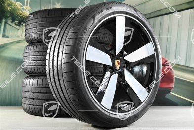 22" "Macan Sport" koła letnie, komplet, felgi 9J x 22 ET29 + 11J x 22 ET47, opony letnie Goodyear 255/40 R22 + 295/35 R22, czarny wysoki połysk