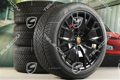 20" Turbo S Aero Design Winterräder Satz, Felgen 9J x 20 ET54 + 11J x 20 ET60 + NEUE Goodyear Winterreifen 245/45 R20 + 285/40 R20, schwarz seidenmatt