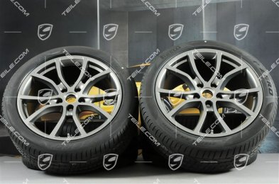 21" koła letnie Cayenne COUPE Exclusive Design, komplet, felgi 9,5J x 21 ET46 + 11,0J x 21 ET49 + NOWE opony letnie Pirelli 285/40 R21 + 315/35 R21, Platinum satynowy półmat, z czujnikami ciśnienia