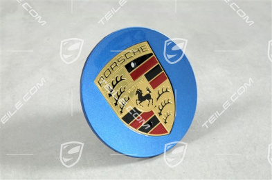 Radzierdeckel, rund, kokav, Porschwappen farbig, Saphirblaumetallic