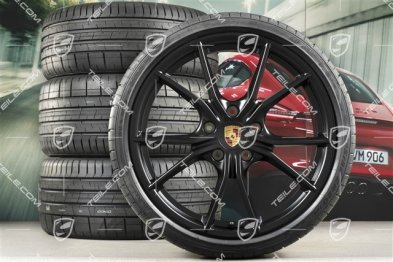 20" Carrera S summer wheels set, rims 8J x 20 ET57 + 10J x 20 ET45 + NEW Pirelli summer tires 235/35 ZR20 + 265/35 ZR20, black satin-matt, with TPMS