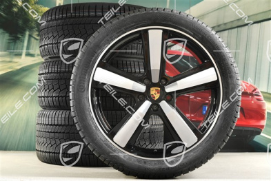 22" Koła zimowe, komplet, Cayenne Exclusive Design Sport, felgi 10J x 22 ET48 +11,5J x 22 ET52 + NOWE opony zimowe Continental 285/40 R22 + 315/35 R22, czarny wysoki połysk