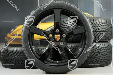 19" Cayman S Winterräder Satz, Felgen 8J x 19 ET57 + 10J x 19 ET45 + NEUE Michelin Pilot Alpin 4 Winterreifen 235/40 R19 + 265/40 R19, schwarz hochglanz