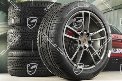 20-inch Cayenne COUPE Sport winter wheel set, rims 9J x 20 ET50 + 10,5J x 20 ET55 + NEW Pirelli winter tyres 275/45 R20 + 305/40 R20, with TPMS, Platinum satin matt
