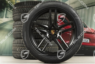 20" "Macan Turbo" koła zimowe, komplet, felgi 9J x 20 ET26 + 10J x 20 ET19 + opony zimowe Pirelli 265/45 R20 + 295/40 R20, czarny półmat, z czujnikami ciśnienia RDK