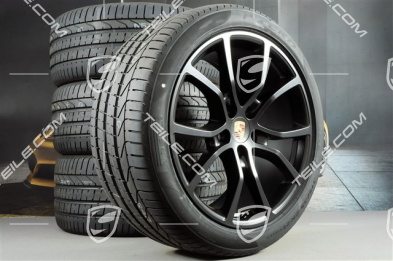 21" koła letnie Cayenne Exclusive Design, komplet, felgi 9,5J x 21 ET46 + 11,0J x 21 ET58 + NOWE opony letnie Pirelli P Zero 285/40 R21 + 315/35 R21, z czujnikami ciśnienia, czarny półmat satyna