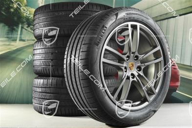 21" Cayenne Turbo Sommerräder Satz, Felgen 9,5J x 21 ET46 + 11,0J x 21 ET49 + NEUE Pirelli P Zero Sommerreifen 285/40 R21 + 315/35 R21, Platinum Seidenmatt