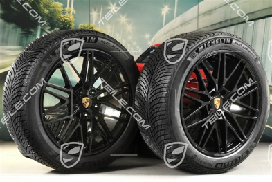 21" koła zimowe Cayenne "RS Spyder Design", komplet, felgi 9,5J x 21 ET46 + 11,0J x 21 ET49 + NOWE opony zimowe Michelin Pilot Alpin 5 SUV 285/45 R21 + 305/40 R21, z czujnikami ciśnienia, czarny wysoki połysk