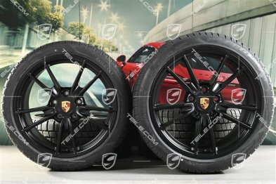 19"+20" Carrera Winterräder Satz, Felgen 8,5J x 19 ET52 + 11J x 20 ET66 + Pirelli Winterreifen 235/40 R19 + 295/35 R20, mit RDK-Sensoren, Schwarz Seidenmatt