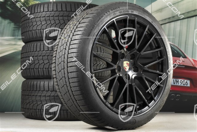 21" koła zimowe Cayenne COUPÉ RS Spyder, komplet, felgi 9,5J x 21 ET46 + 11,0J x 21 ET49 + NOWE opony zimowe Continental 275/40 R21 + 305/35 R21, z czujnikami ciśnienia, czarny wysoki połysk