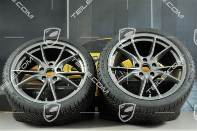 20" Winterräder Satz Carrera S (IV), neuwertige Felgen 8,5J x 20 ET49 + 11J x 20 ET56 + NEUE Michelin Pilot Alpin PA4 N1 Winterreifen 245/35 R20 + 295/30 R20 (0 Km), in Platinum für Porsche 991.2