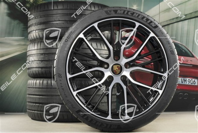 21" Panamera Exclusive Design Sport Sommerräder Satz, Felgen 9,5J x 21 ET71 + 11,5J x 21 ET69 + NEUE Michelin Sommerreifen 275/35 R21 + 315/30 R21, mit RDK-Sensoren, in Schwarz Hochglanz