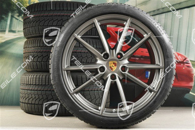 20"+21" Carrera S Winterräder Satz, Felgen 8,5J x 20 ET53 + 11J x 21 ET66 + NEUE Continental Winterreifen 245/35 R20 + 295/30 R21, in Platinum Seidenmatt