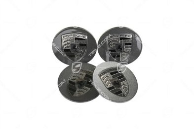 Wheel hub covers set, concave, emblem in Turbonite, dark titanium