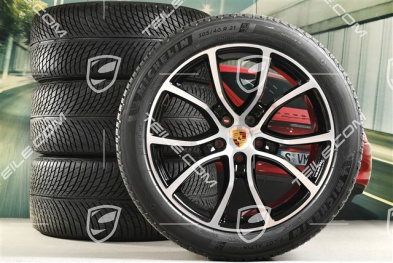 21-inch Cayenne Exclusive Design winter wheel set, rims 9,5J x 21 ET46 + 11,0J x 21 ET58 + NEW Michelin winter tyres 285/45 R21 + 305/40 R21, with TPMS, black high gloss